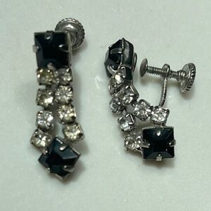 Antique (1920s) drop earrings formal rhinestone silver and black